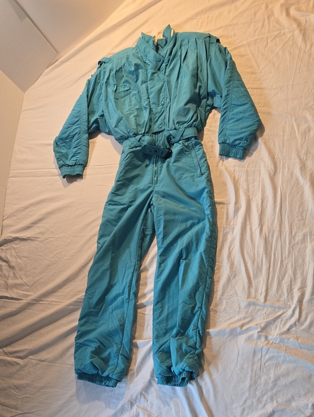 Vintage 80's Robbe Ladies Skiwear Teal Belted One-Piece Jumpsuit. Size 12. USA